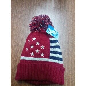 Beanie Hat Cap Red White Blue and Stars Pompom Stretch Fit Knit Adult Casual NEW